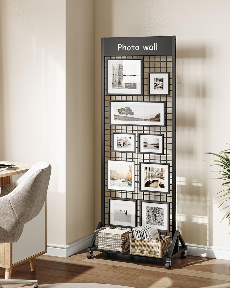 Grid Wall Panel, 2’ x 5.7’ Ft Floor Standing Gridwall Display Rack, Retail Di...