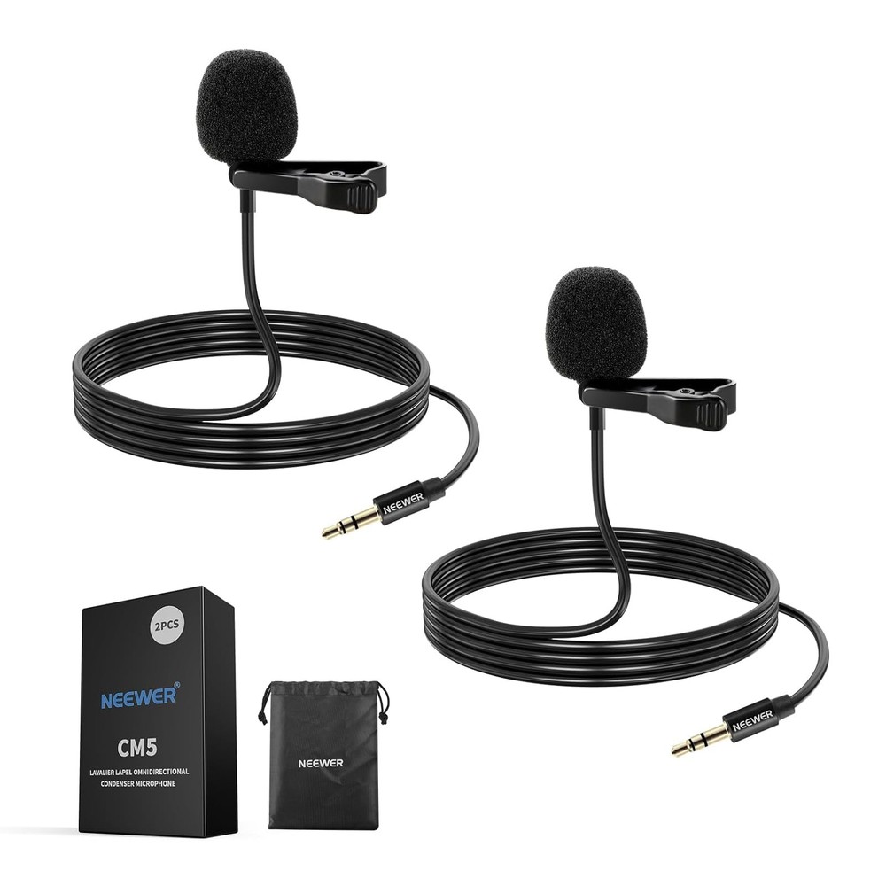 Lavalier Lapel Microphone 2 Pack, Omnidirectional Condenser Wired Clip On Lav...