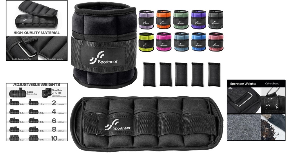 Adjustable Ankle Weights Set 2-10 lbs - Comfortable Neoprene for All Workouts