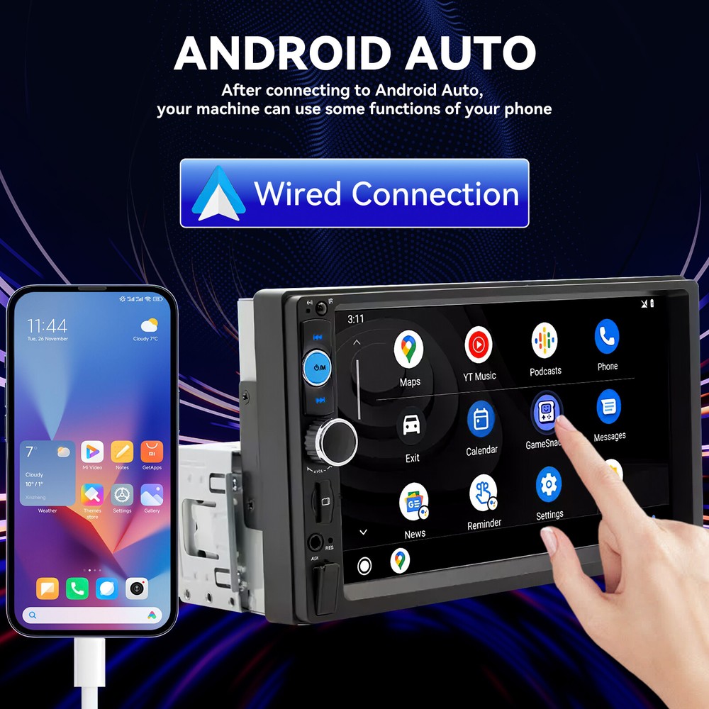 7"Single 1Din Touch Screen Stereo Bluetooth Car Radio Apple Android Carplay GPS