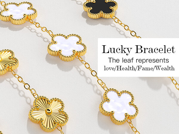 18k Gold Plated Clover Lucky Bracelet 3-Pcs Women Flower Five Leaf