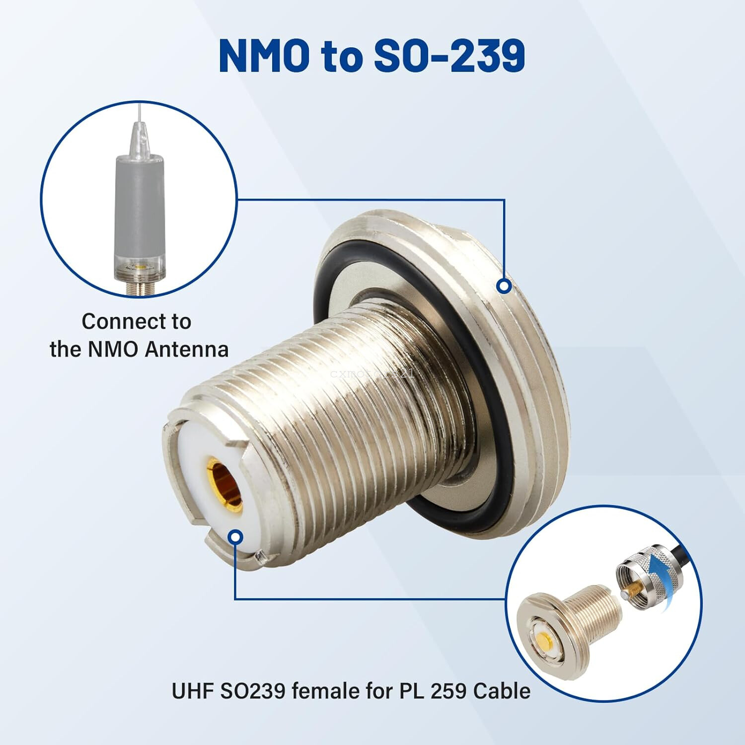 Ham Radio Antenna NMO to PL259 Female Coax Connector 5/8" Mount VHF UHF Adapter