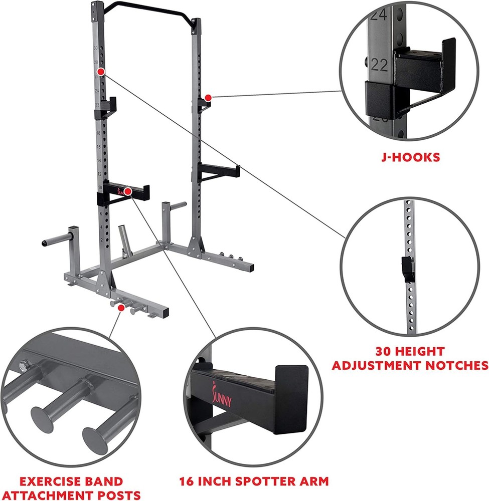 Power Cage & Squat Rack In High Weight Capacity W/ J-Hooks Adjustable Pull Up