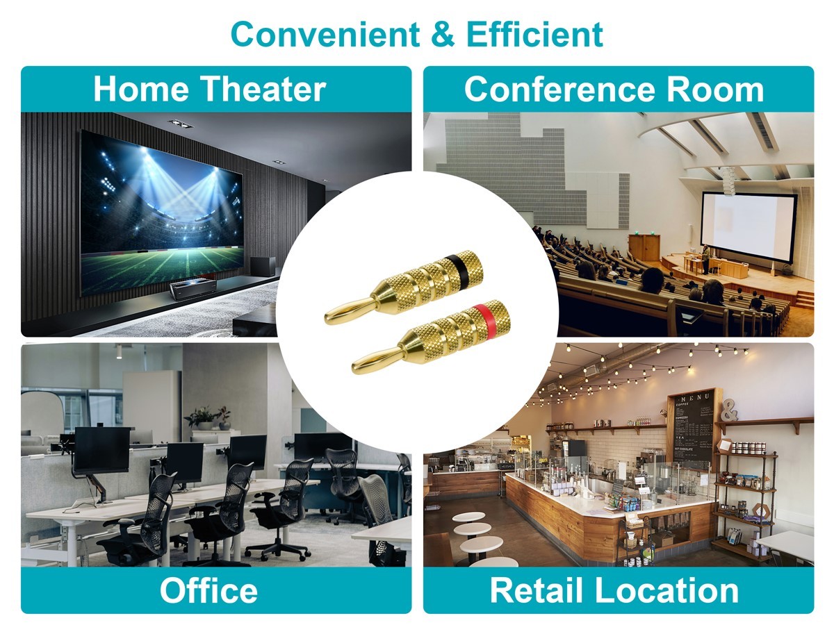 Monoprice High-Quality Gold Plated Speaker Banana Plugs - 5 Pairs - Closed Screw