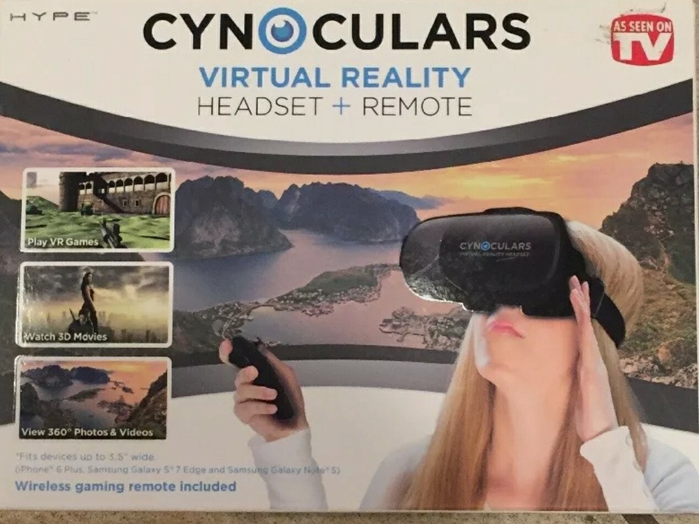 CYNOCULARS VIRTUAL REALITY HEADSET PLUS REMOTE AS SEEN ON TV UNTESTED