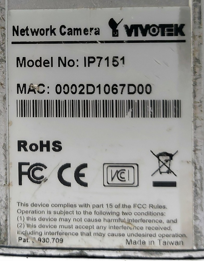 Vivotek Progressive Scan CCD IP7151 Network Camera 0002D1067D00