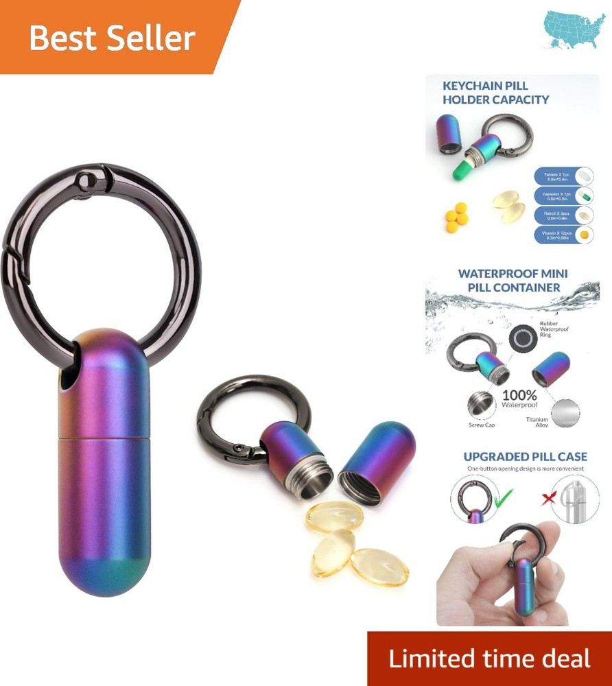 Travel-Friendly Titanium Pill Container with Keyring & O-ring Seal - Multicolor