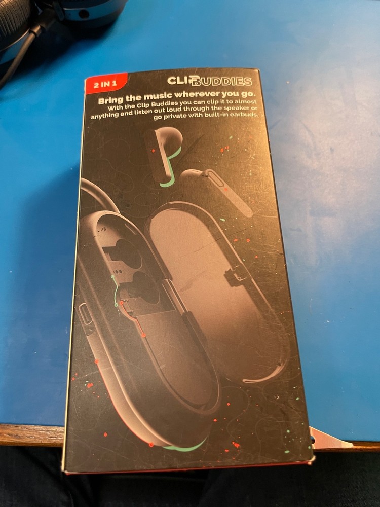 Clip Buddies Bluetooth Ear Buds & Speaker, Open Box - Mint. Tested working