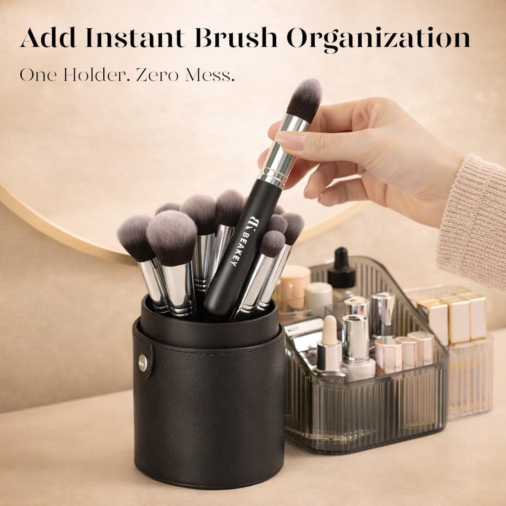 BEAKEY Makeup Brushes Sets, Brush Sets with Sponges BLACK-SILVER