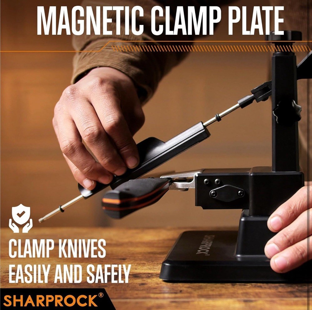 SHARPROCK Fix-Angle Knife Sharpener, Adjustable Angle, Magnetic Clamp, 7 Stones
