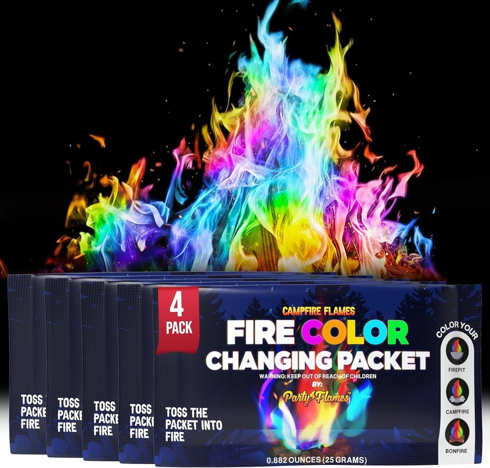 Dazzling Rainbow Flames: Magic Campfire Fire Color Changing Packets 4 Pack