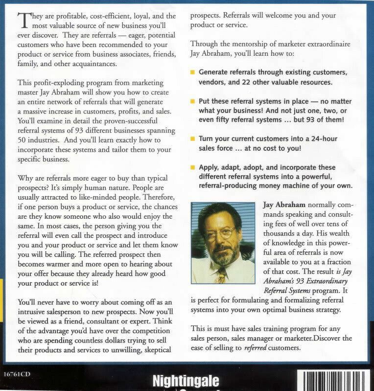 Jay Abraham 93 Extraordinary Referral Systems (5 CD Audio Set) With CD Workbook