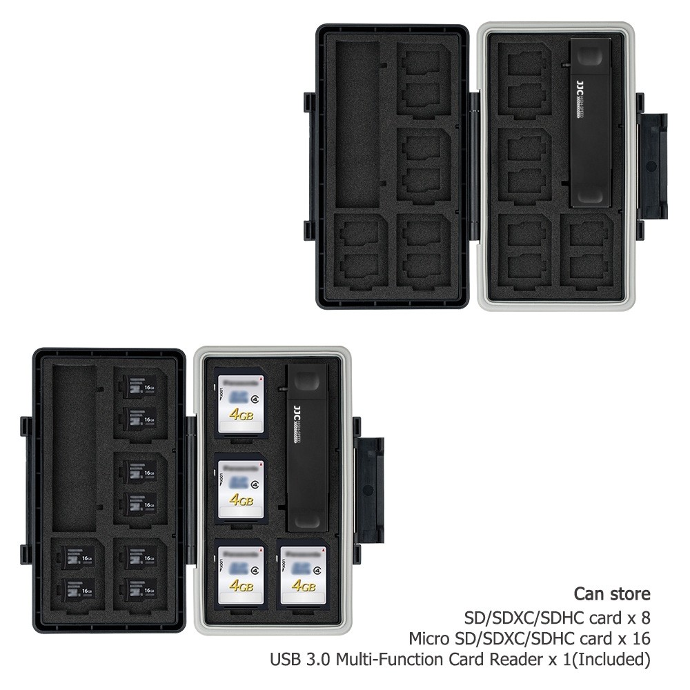 Memory Card Case Storage Holder + Card Reader fits 16 Micro SD SDXC SDHC Cards