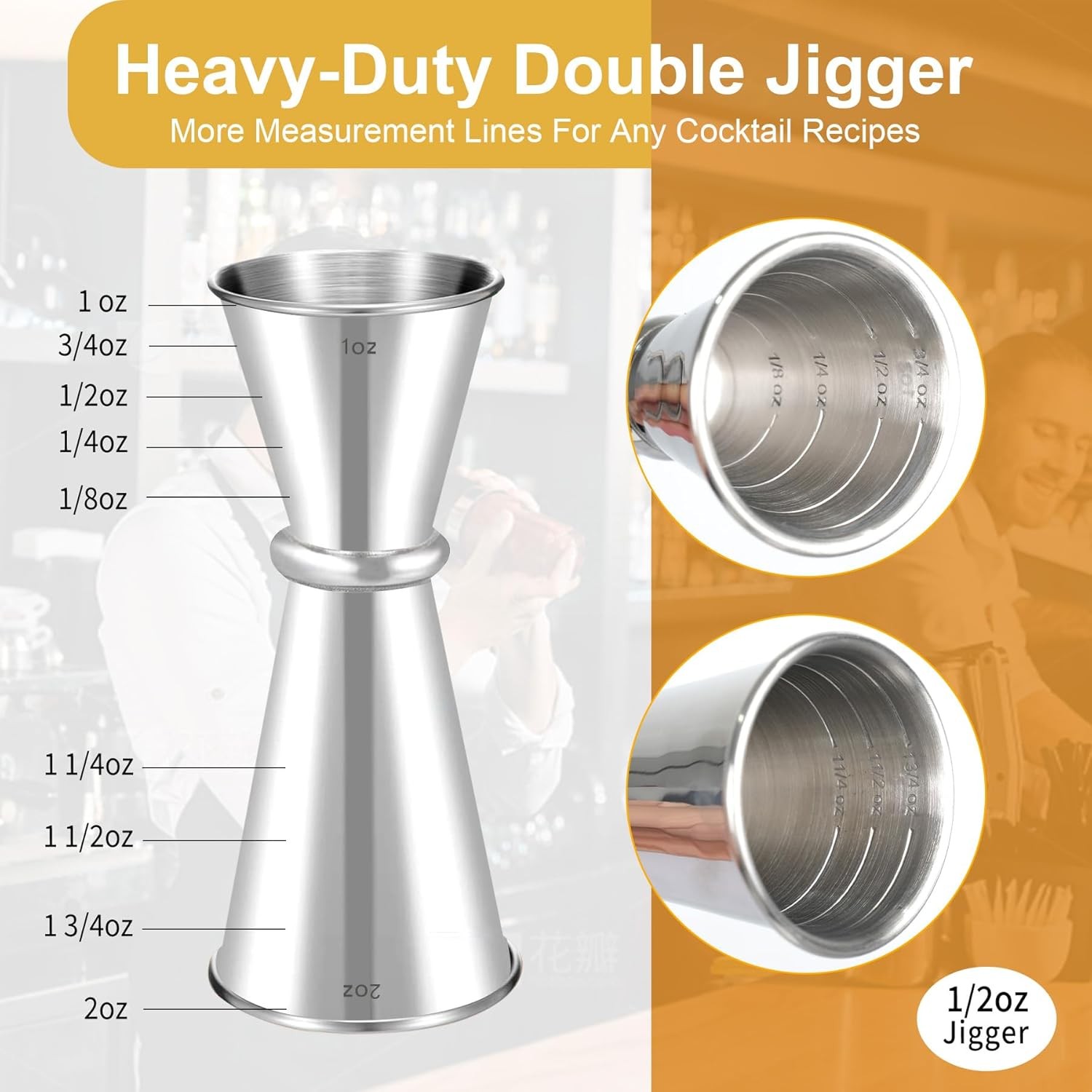 Lexenic 2oz 1oz Premium Japanese Jigger with 7 Measurements 1oz*2oz, Pack 1