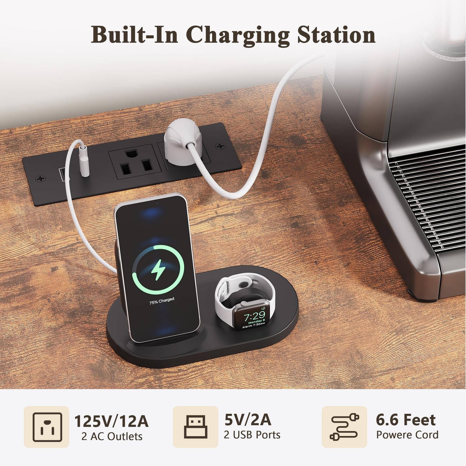 Large Coffee Bar Cabinet with Fridge Space, Mini Fridge Cabinet with Power Ou...