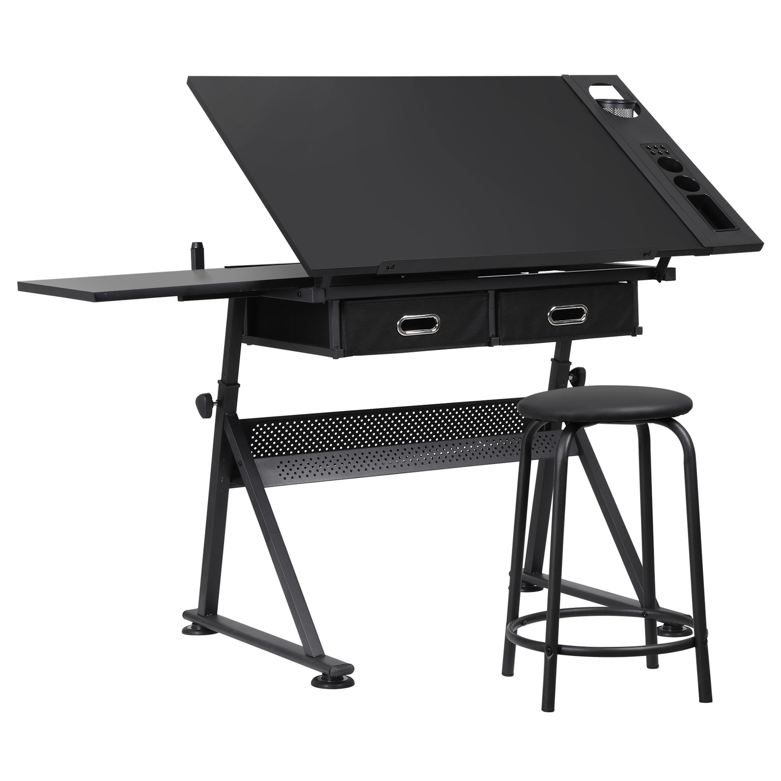 Drafting Desk Drawing Table Adjustable Tabletop with Stool Arts & Crafts Black