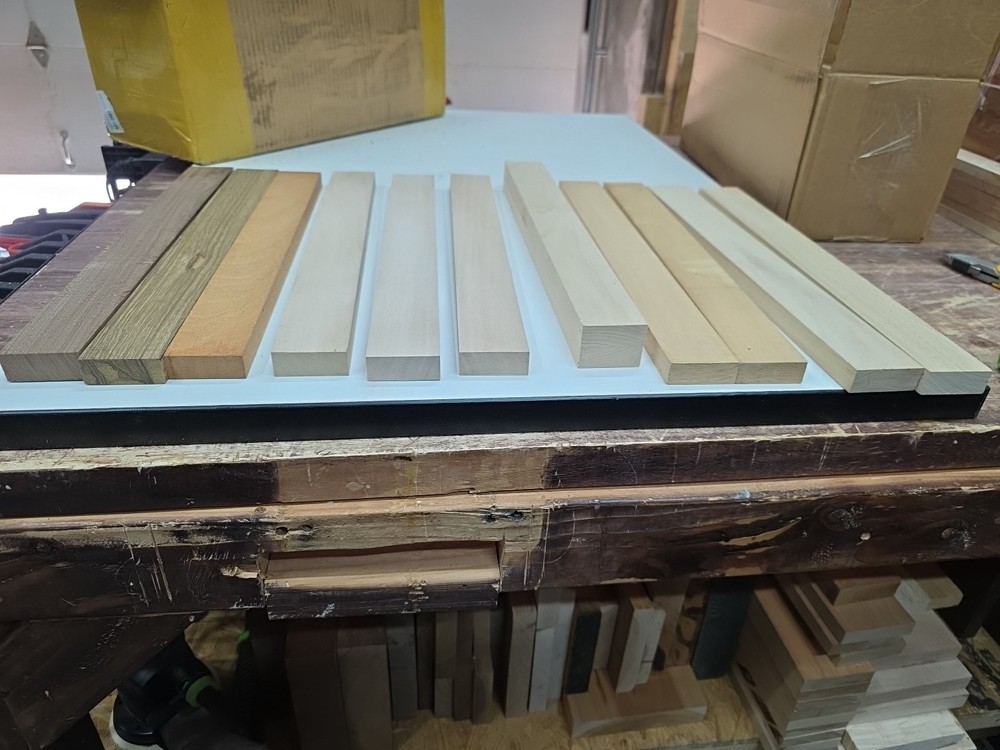 Assorted Exotic And Domestic Cutting Board Strips. 41 Total.