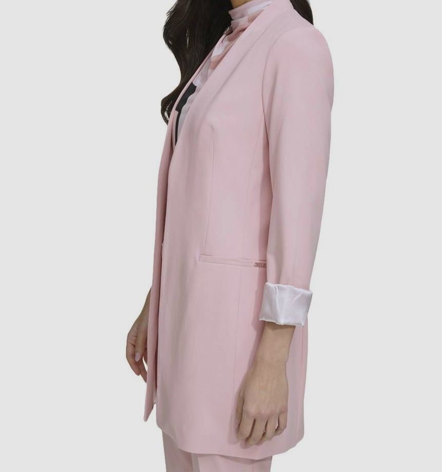 Calvin Klein Women's Pink Solid Collarless Open-Front Blazer Jacket Size 10