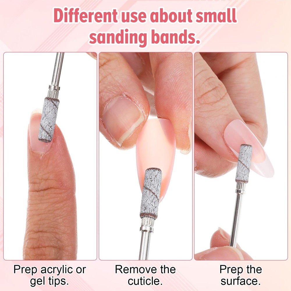 100Pcs Small Sanding Bands for Nail Drill and 2Pcs Small 3mm Mandrel Bit Set,...