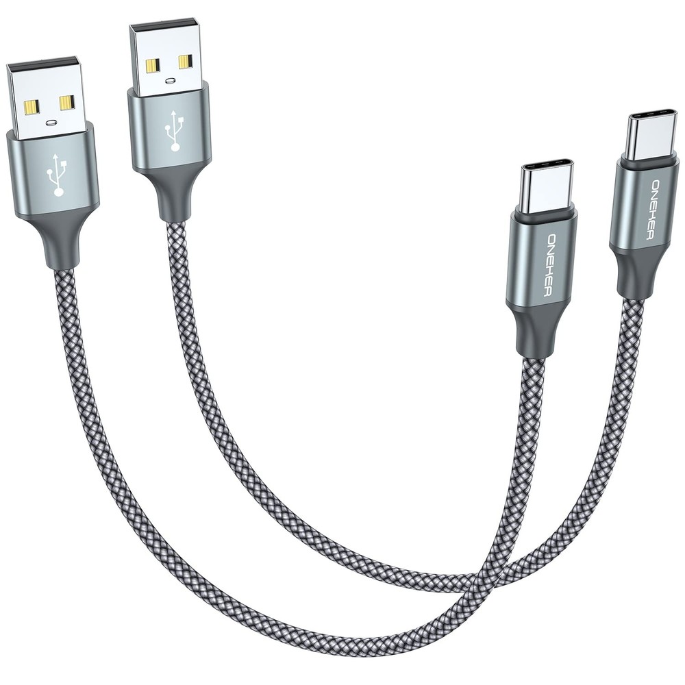 [2-Pack, 1ft] Short USB Type C Cable,Portable USB-C Charger 1 feet, Grey