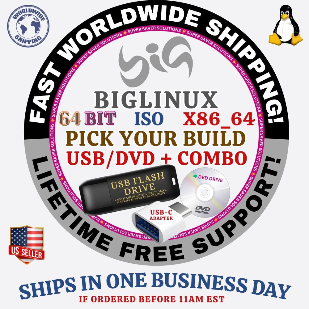 BigLinux Linux OS ISO 64BIT USB/DVD COMBOS, MAC PC, LATEST KERNEL BUILDS