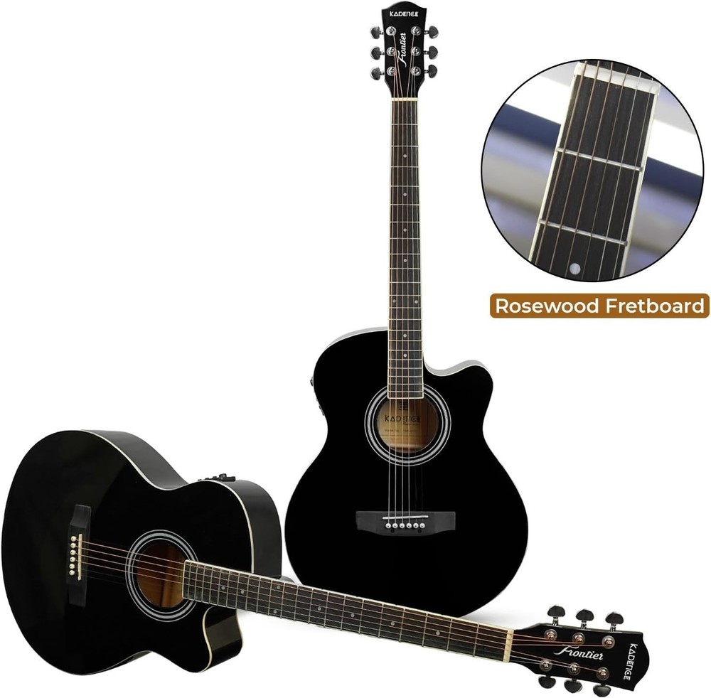 Frontier Series Black EQ Acoustic Electric Guitar Bundle