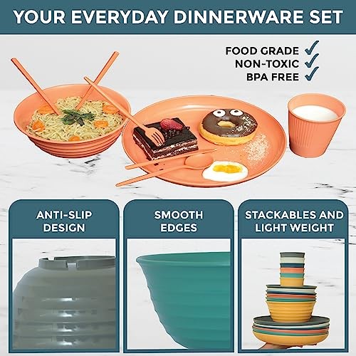 48 Pcs Wheat Straw Dinnerware Sets for 6- Unbreakable Dinnerware Multicolor B