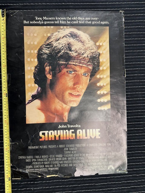 JOHN TRAVOLTA STAYING ALIVE POSTER RARE 1983 DAMAGED 17''x24''
