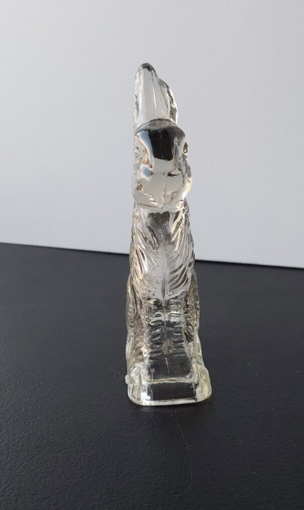 RABBIT / HARE SHAPE GLASS CANDY CONTAINER. J.H MILLSTEIN CO.