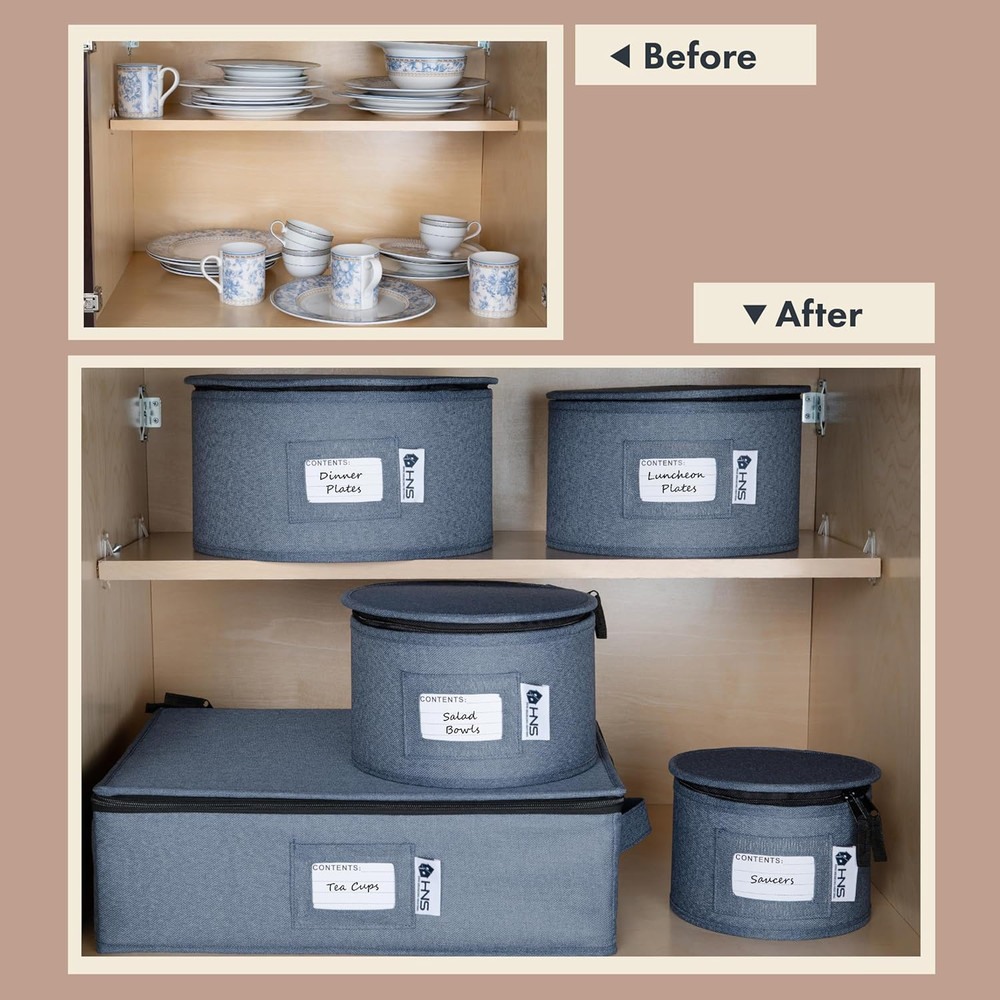 Denim Blue Hard Shell Storage Containers Set for Dinnerware - Service for 12