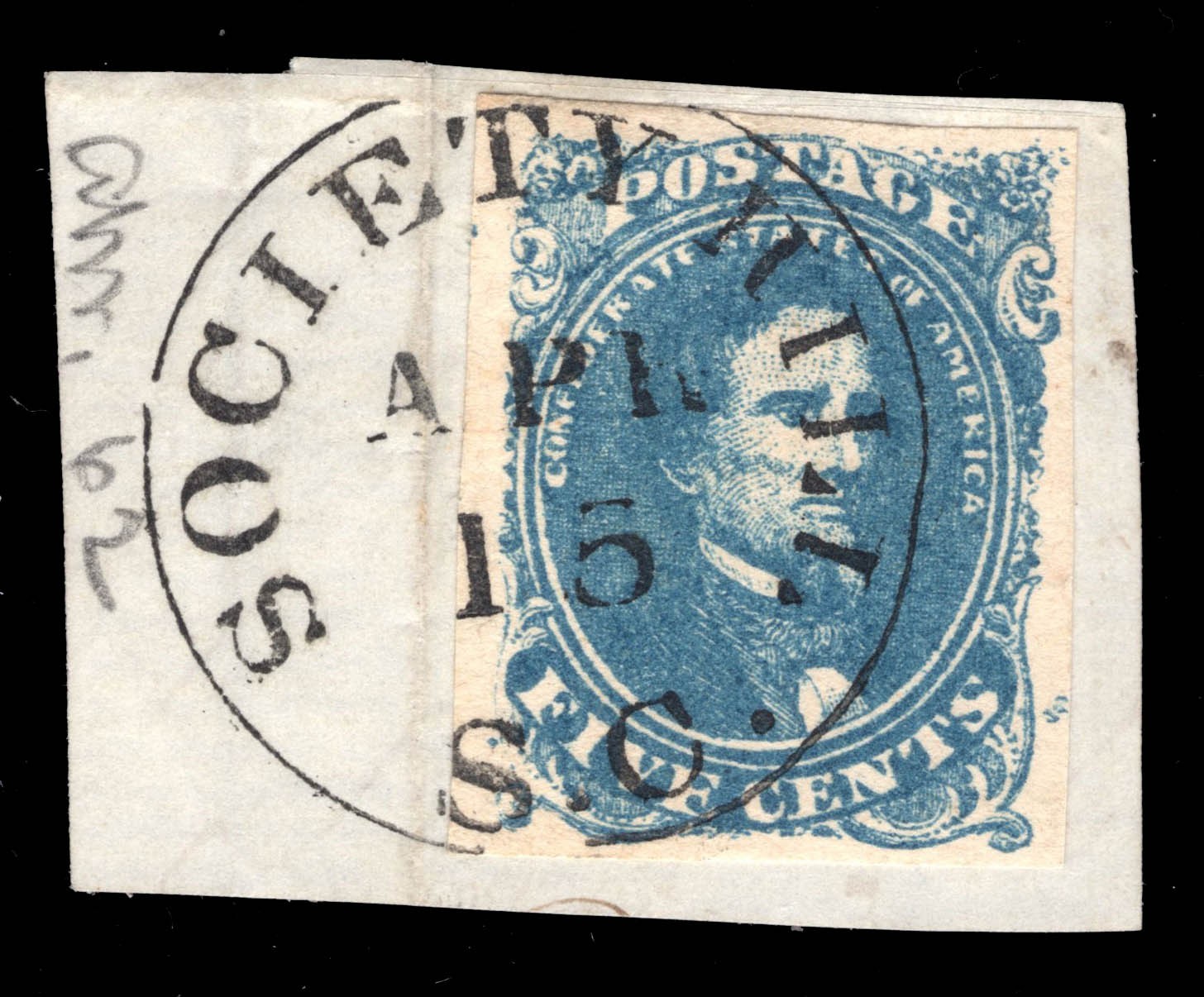 MOMEN: US STAMPS CSA #4 DEEP BLUE IMPERF USED XF LOT #97625*