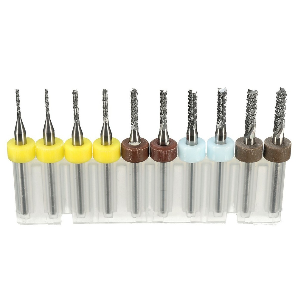 10Pcs Mini PCB Carbide Engraving Drill Bits CNC Rotary Tools End Mill Router Set