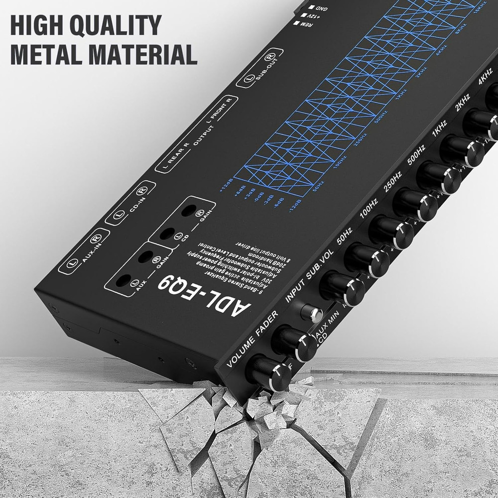 9 Band Car Audio Equalizer, Car Graphic Equalizer EQ W/Front, Rear +Sub Output,