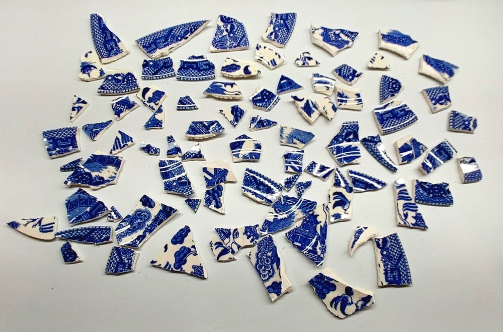 Broken China Mosaic Tiles - 70+ pieces Blue Willow Pattern
