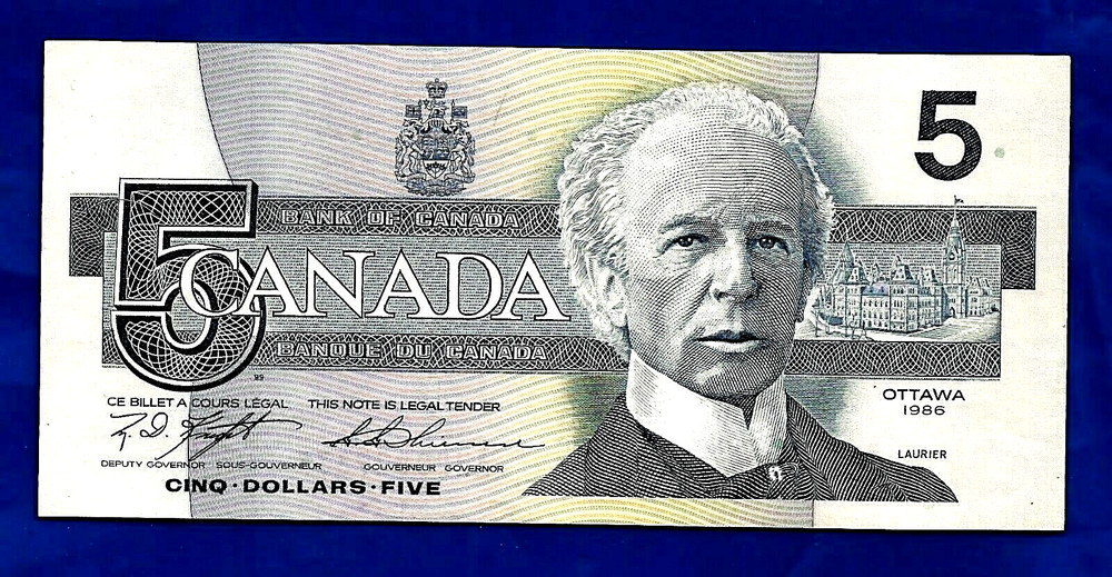 1986 CANADA five 5 DOLLAR BILL NOTE prefix ANP high AU-UNC