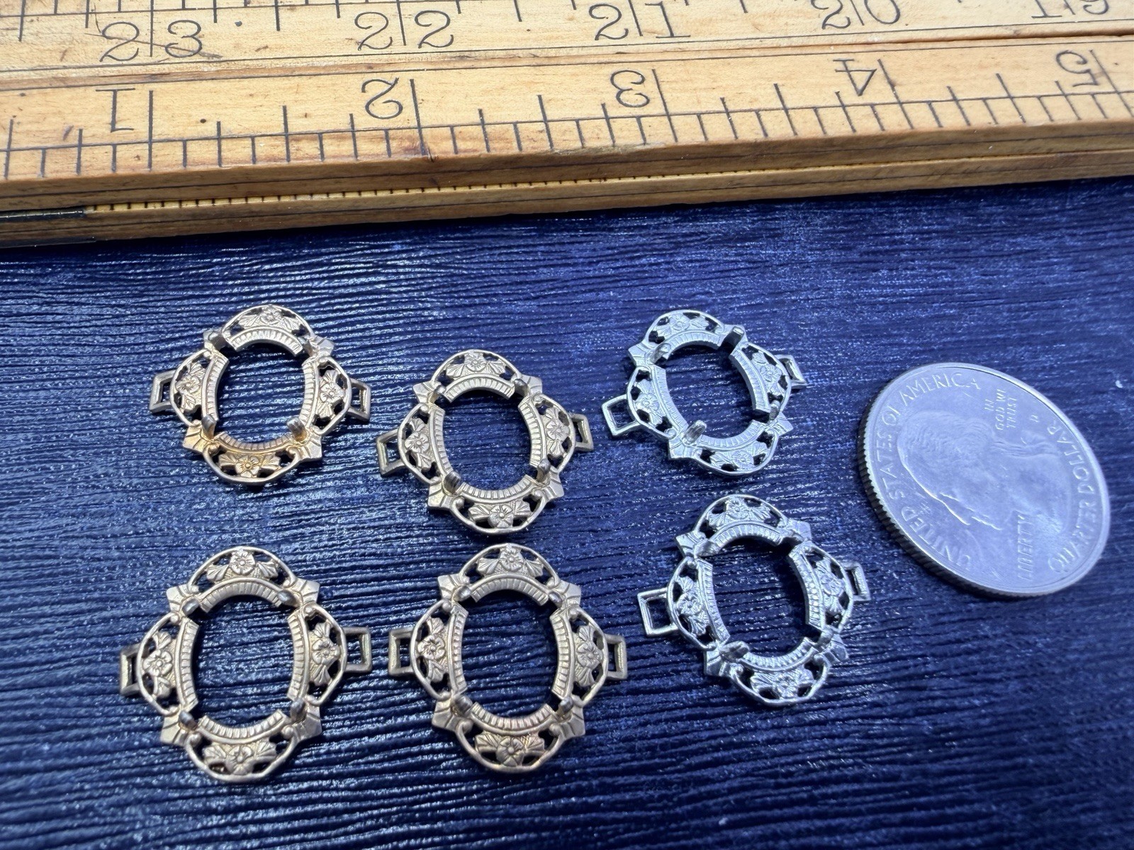 6 Pcs VTG Metal Settings Frame Connectors Findings Filigree Gold Silver 8x10mm