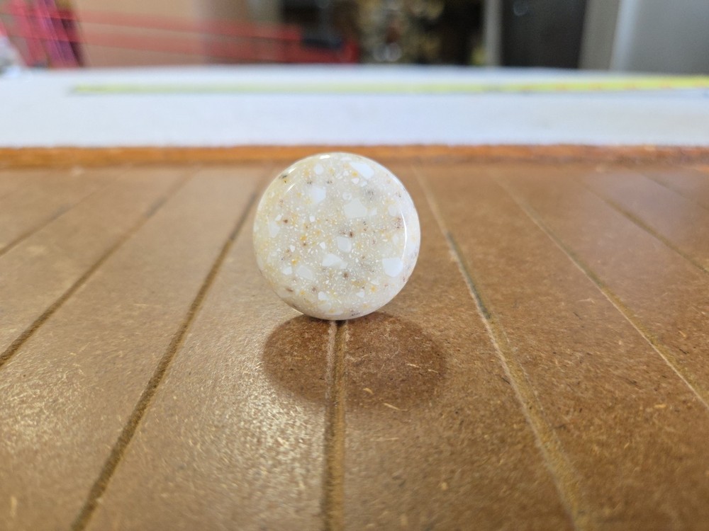 1.25 inch beige stone round cabinet knobs antique brass base