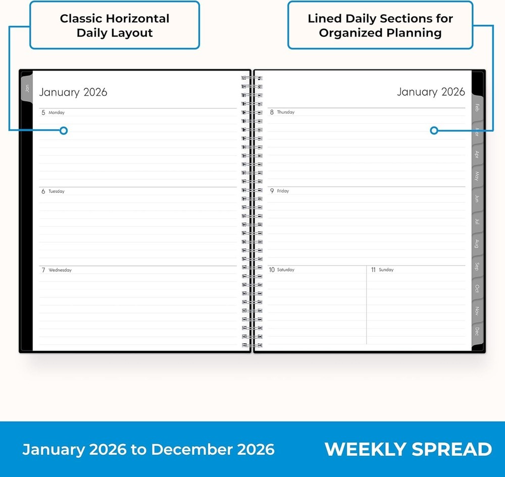 2026 Monthly & Weekly Planner - 8.5" x 11" with Laminated Tabs & Easy Navigation