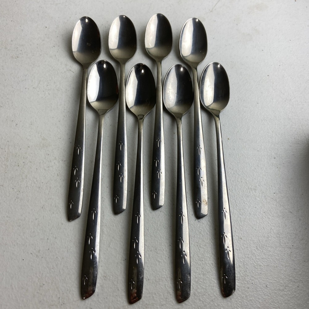 Oneida ASIAN ARROW Stainless Flatware Iced Tea Spoons MCM 8pc