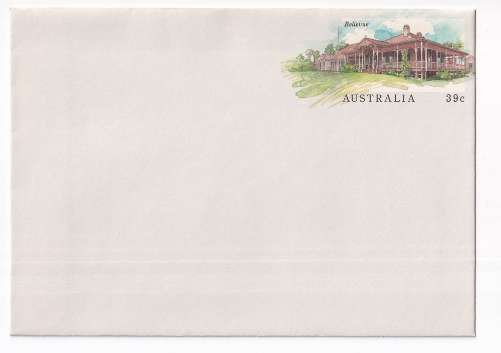 STAMP AUSTRALIA "BELLEVUE COOMINYA AT QUEENSLAND 1870s" 39 CENT ENVELOPE