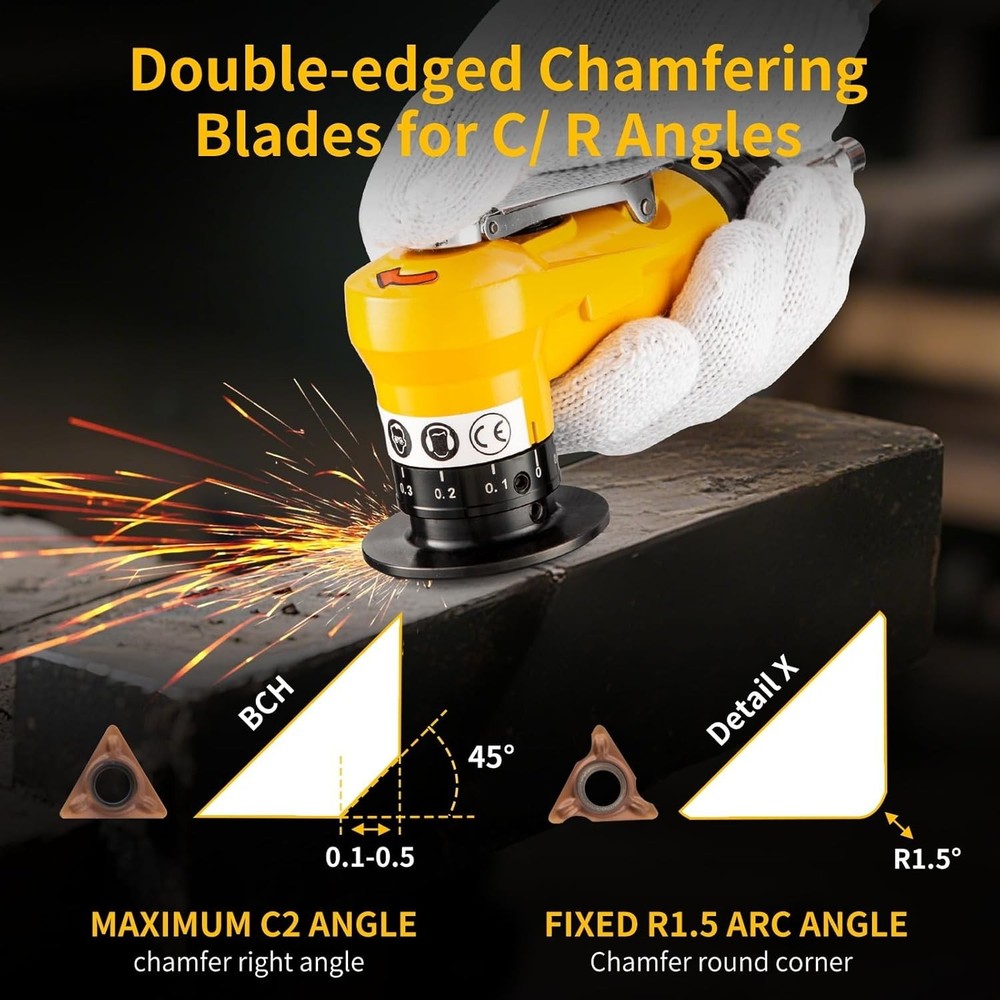 2 in 1 Pneumatic Chamfering Tool - Mini Air Chamfer Tool for C & R Deburring, 45