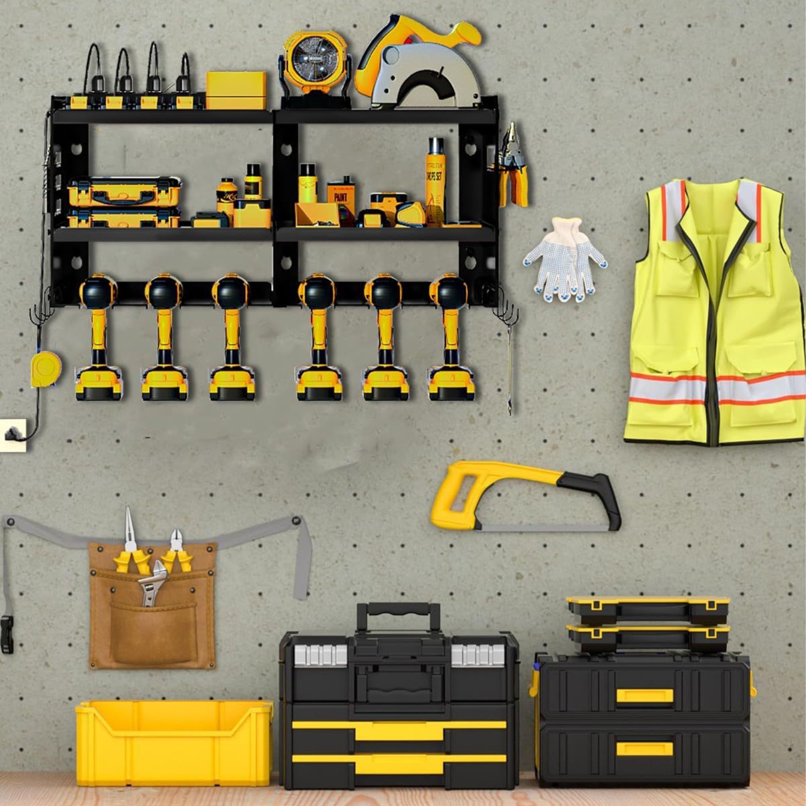 Heavy Duty Power Tool Organizer Drill 25" 3-Layer Holder Wall Mount Storage Rack