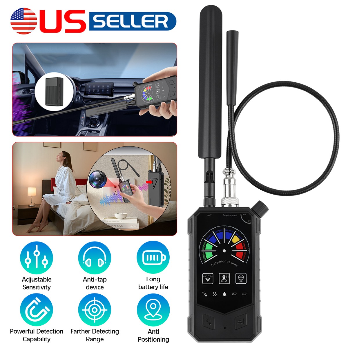 Wireless RF Detector Anti-Spy Camera GSM GPS Bug Tracker Finder Scanner Device