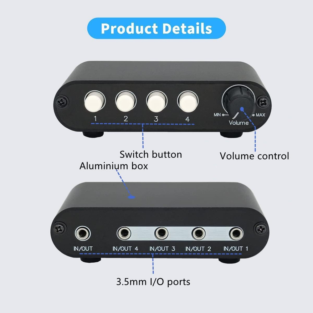 4-Way 3.5Mm Stereo Audio Switch Input Signal Source Switcher Selector Splitter B