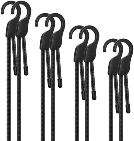 Adjustable heavy duty bungee cords with hooks