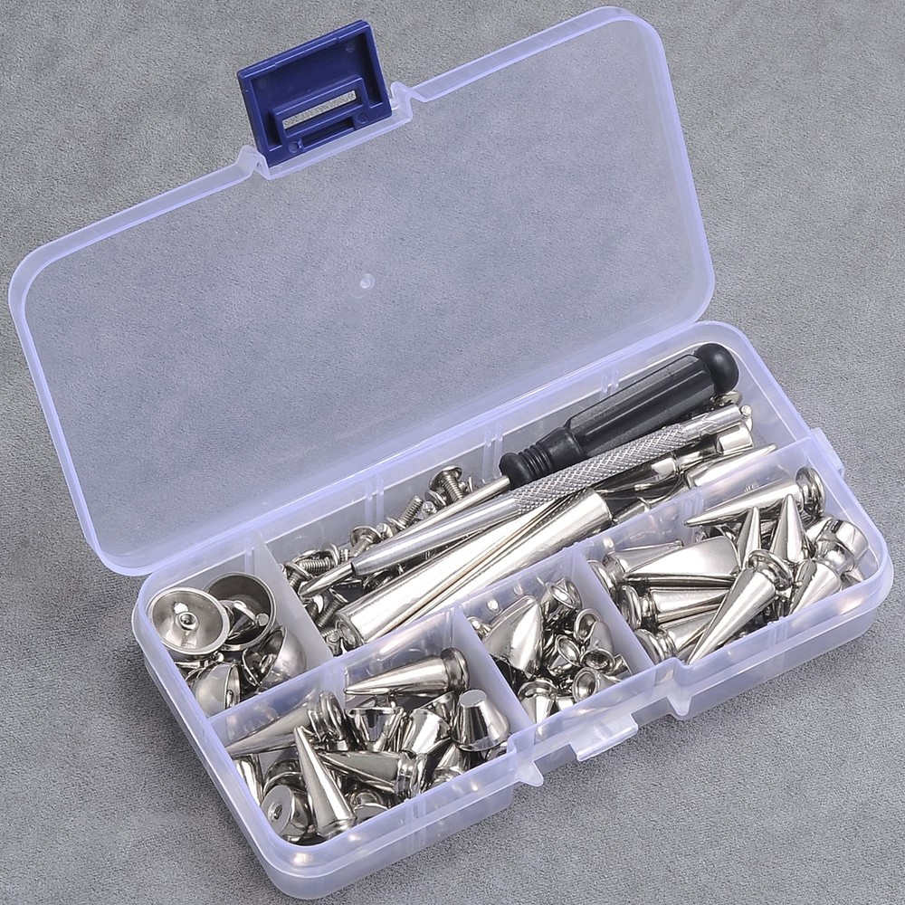 80 Mixed Shape Spikes Studs Kit Silver Screw Back Studs for Leather Clothing