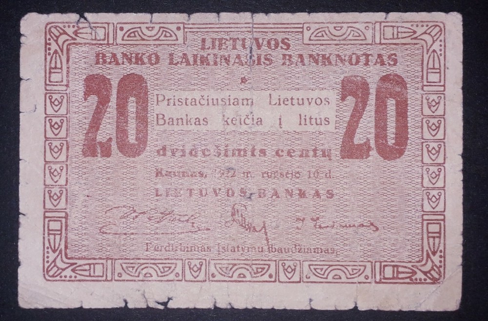 Lithuania 20 cnt banknote, 1922year,normal condition