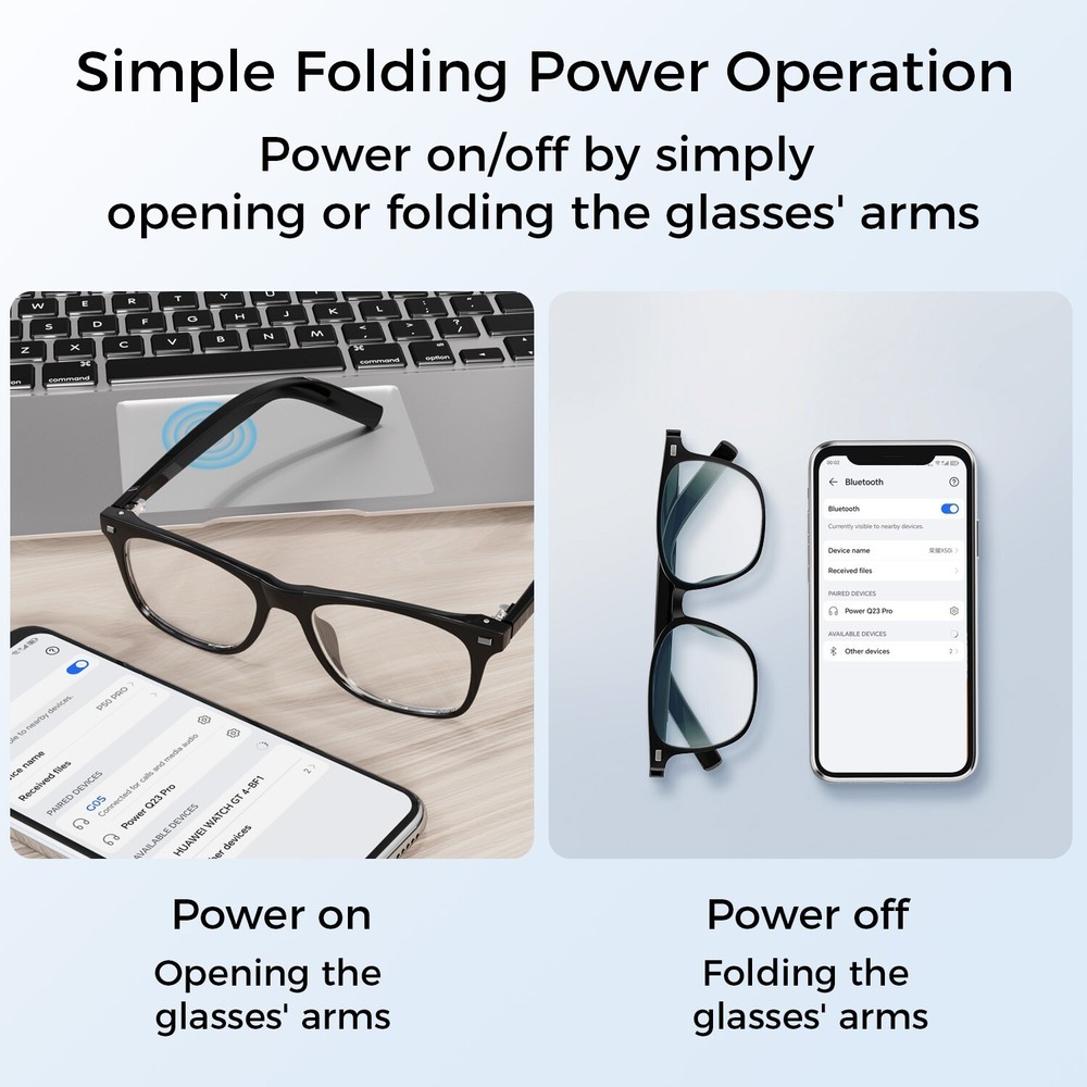 Smart Bluetooth Glasses, Built-in Mic/Speakers, 2 Interchangeable Filter Lenses
