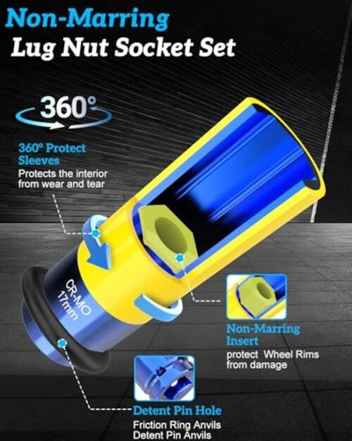 1/2" Drive Impact Lug Nut Socket Set|3 Pieces Non Marring Lug Nut 3PC