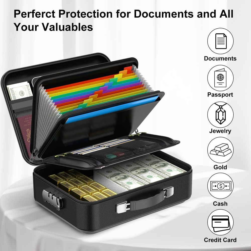 -94 VTM-0 Fireproof Document Box with Lock - Large 15x11x5, Black Elegance